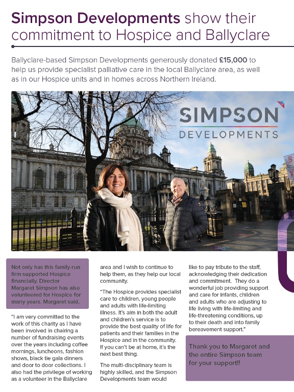 Simpson Development Donates £15,000 to Northern Ireland Hospice