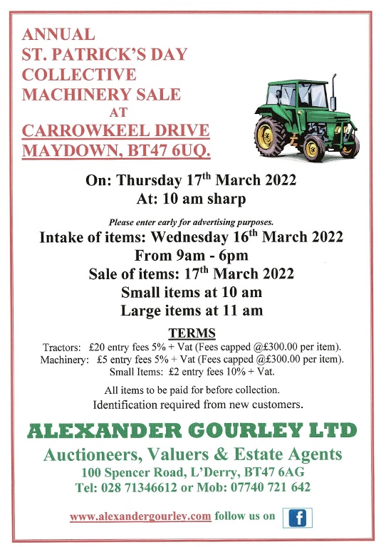 ANNUAL ST PATRICK'S DAY COLLECTIVE MACHINERY AUCTION