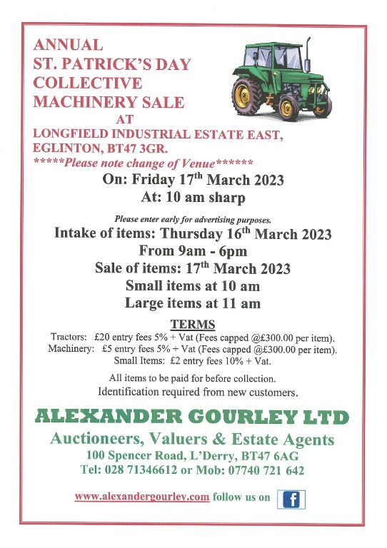 ANNUAL ST PATRICK'S DAY COLLECTIVE MACHINERY AUCTION