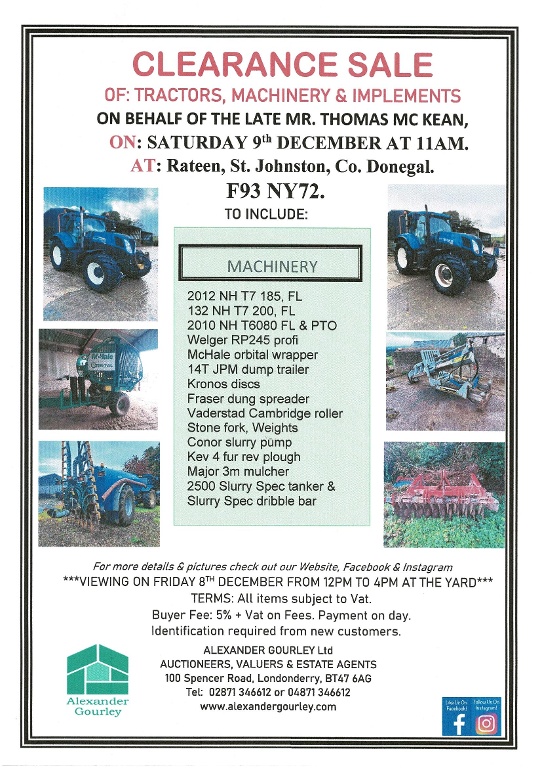 CLEARANCE SALE OF TRACTORS, MACHINERY & IMPLEMENTS