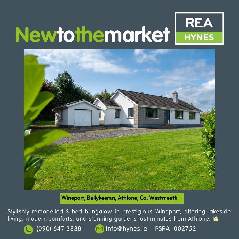 Exceptional 3-bed bungalow for sale near Lough Ree in Wineport, Ballykeeran. Lakeside living close to Athlone. Contact REA Hynes today for a viewing. Exceptional 3-bed bungalow for sale near Lough Ree in Wineport, Ballykeeran. Lakeside living close to Athlone. Contact REA Hynes today for a viewing.