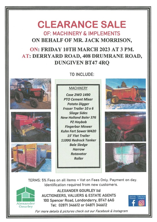 Clearance Sale of Machinery & Implements